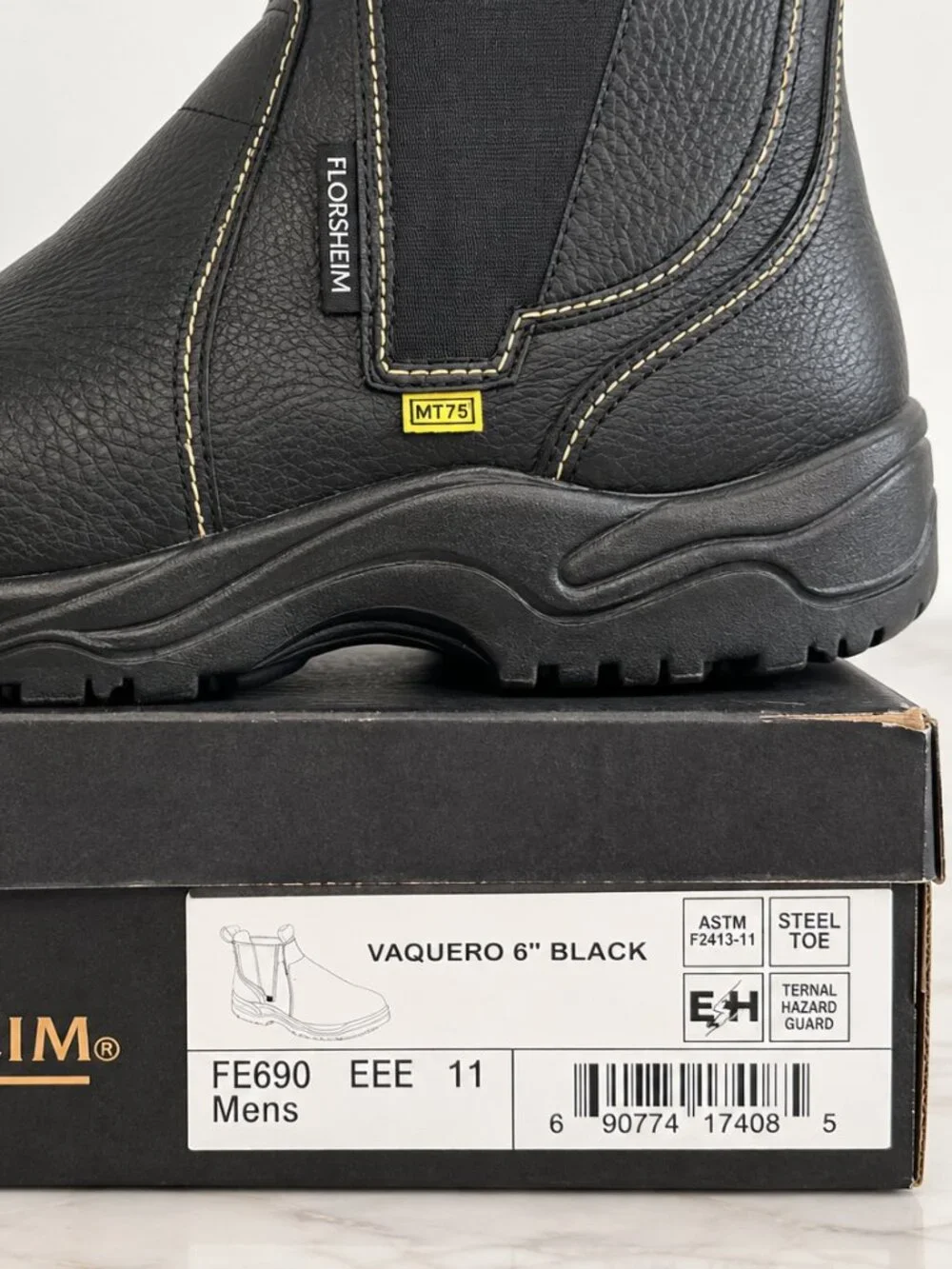Florsheim Vaquero 6” Black Leather Steel Toe Boots Men’s Size 11 EEE New